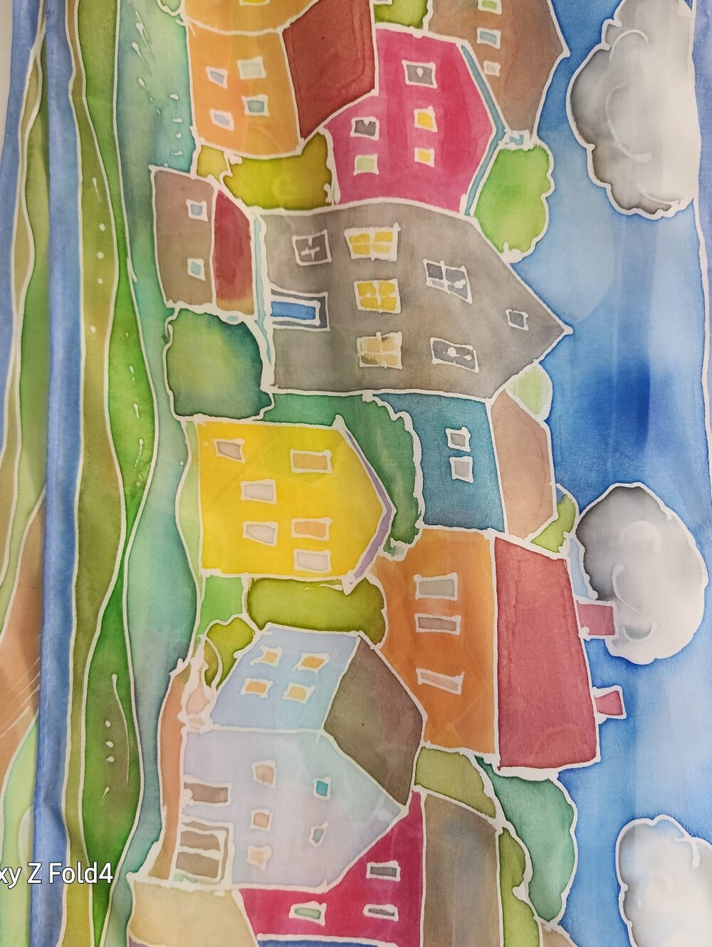 Colorful Village Print Silk Scarf - Long Rectangular - Picture 5 of 9